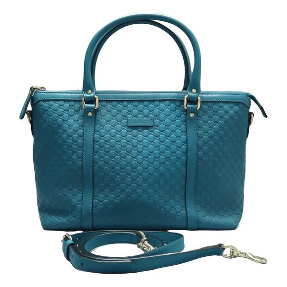 GUCCI Blue Leather Satchel 475-061925 - Picture 1 of 12